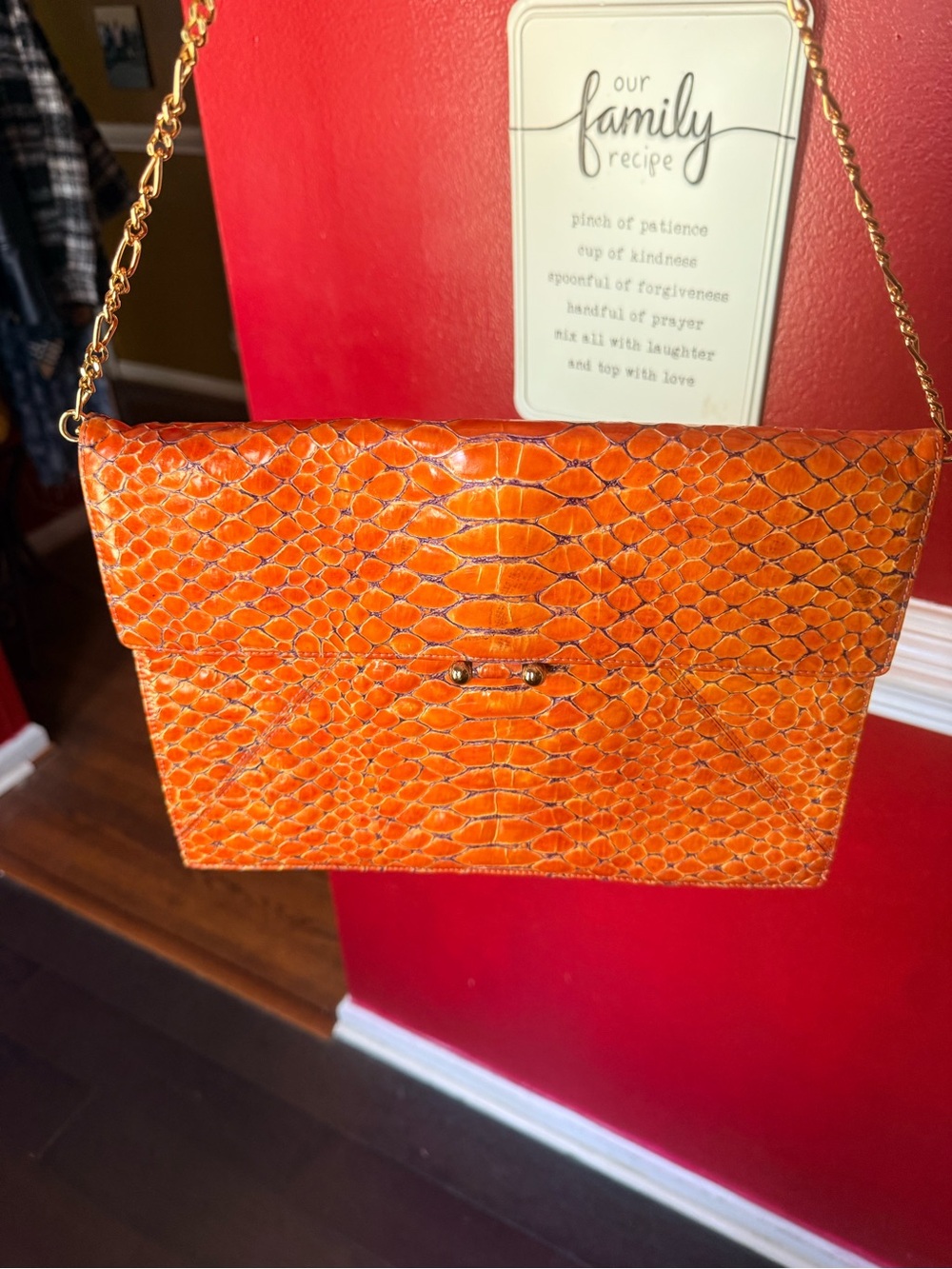 MCM Orange Embossed Leather shoulder Bag - Picture 4 of 14